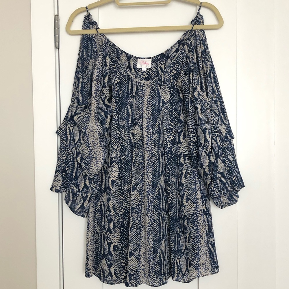 Parker Silk Snakeskin-Print, Open Shoulder Tunic - image 1